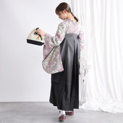 【リサイクル着物】 2尺袖着物 袴 2点セット 販売品 中古 USED くすみピンク 花 袴91cm（身長153-158cm）卒業式 大学生 （5182668211）【中古販売】