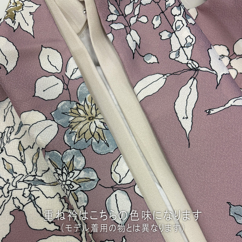 【リサイクル着物】 2尺袖着物 袴 2点セット 販売品 中古 USED くすみピンク 花 袴91cm（身長153-158cm）卒業式 大学生 （5182668211）【中古販売】