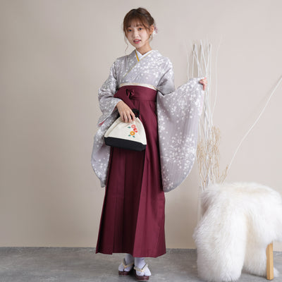 【リサイクル着物】 2尺袖着物 袴 2点セット 販売品 中古 USED グレー 小花 袴91cm（身長153-158cm）卒業式 大学生 （5182669011）【中古販売】