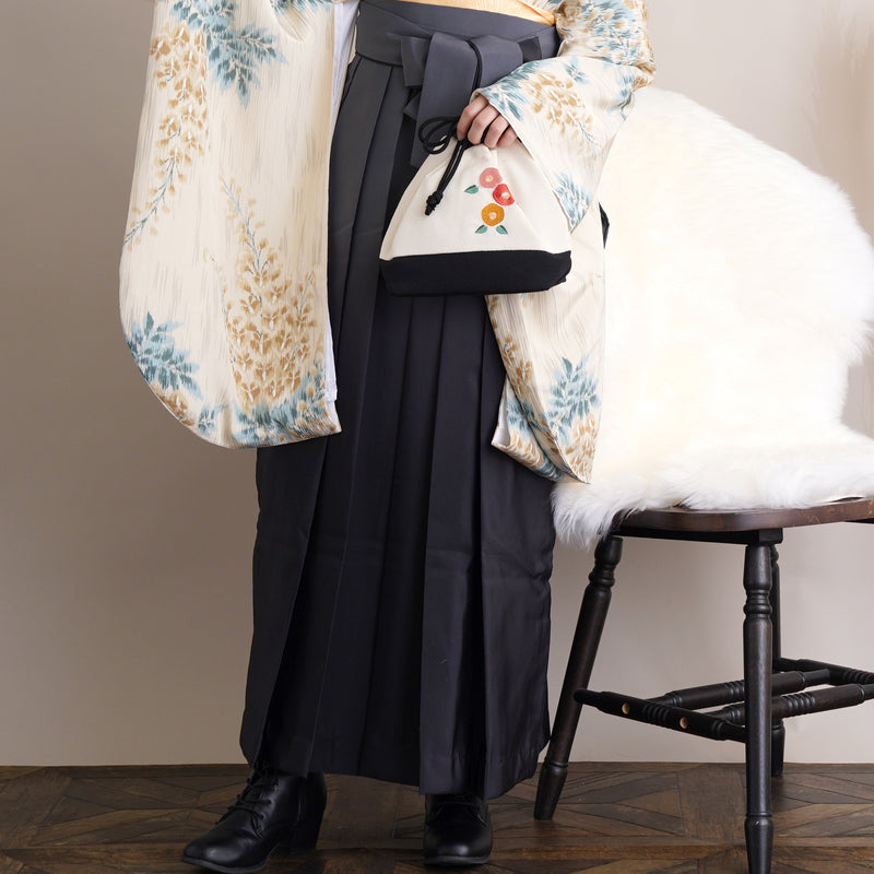 【リサイクル着物】 2尺袖着物 袴 2点セット 販売品 中古 USED 黄色系 藤 袴91cm（身長153-158cm）卒業式 大学生 （5182669911）【中古販売】