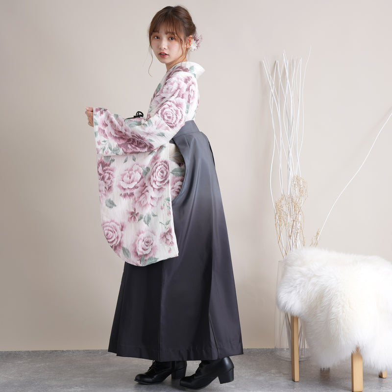 【リサイクル着物】 2尺袖着物 袴 2点セット 販売品 中古 USED くすみピンク バラ 袴91cm（身長153-158cm）卒業式 大学生 （5182670211）【中古販売】