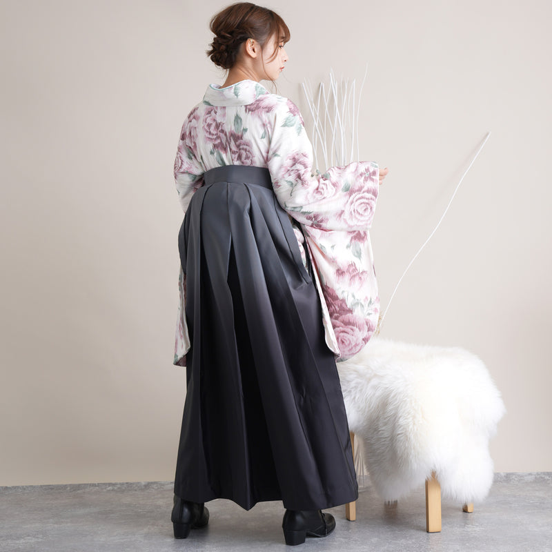 【リサイクル着物】 2尺袖着物 袴 2点セット 販売品 中古 USED くすみピンク バラ 袴91cm（身長153-158cm）卒業式 大学生 （5182670211）【中古販売】