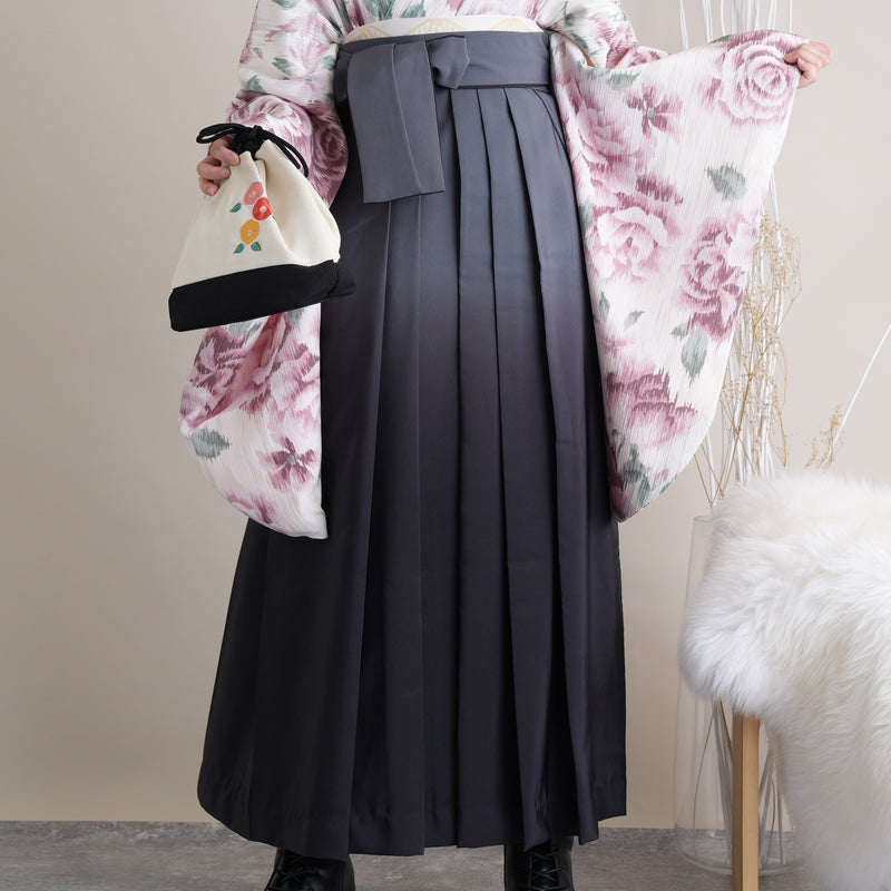 【リサイクル着物】 2尺袖着物 袴 2点セット 販売品 中古 USED くすみピンク バラ 袴91cm（身長153-158cm）卒業式 大学生 （5182670211）【中古販売】