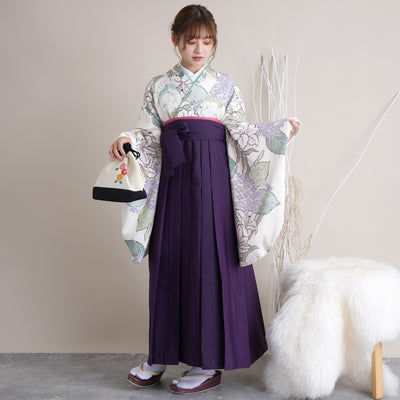 【リサイクル着物】 2尺袖着物 袴 2点セット 販売品 中古 USED 百合 あじさい 袴91cm（身長153-158cm）卒業式 大学生 （5182670311）【中古販売】