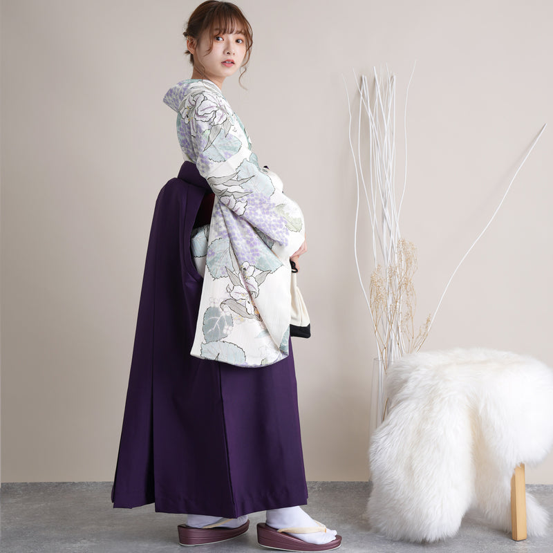 【リサイクル着物】 2尺袖着物 袴 2点セット 販売品 中古 USED 百合 あじさい 袴91cm（身長153-158cm）卒業式 大学生 （5182670311）【中古販売】