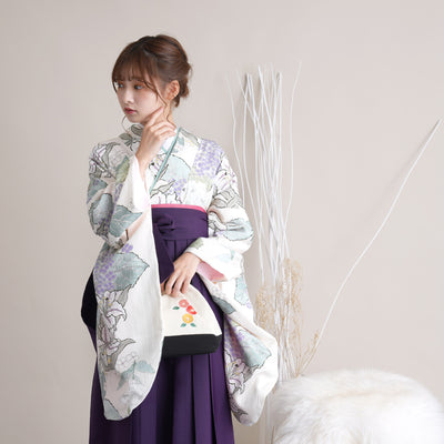 【リサイクル着物】 2尺袖着物 袴 2点セット 販売品 中古 USED 百合 あじさい 袴91cm（身長153-158cm）卒業式 大学生 （5182670311）【中古販売】