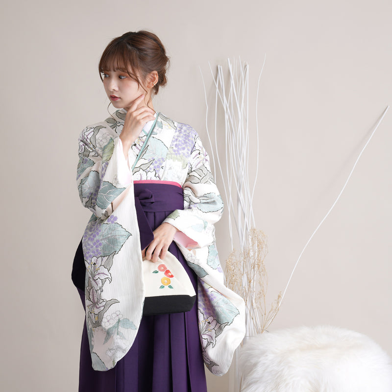 【リサイクル着物】 2尺袖着物 袴 2点セット 販売品 中古 USED 百合 あじさい 袴91cm（身長153-158cm）卒業式 大学生 （5182670311）【中古販売】