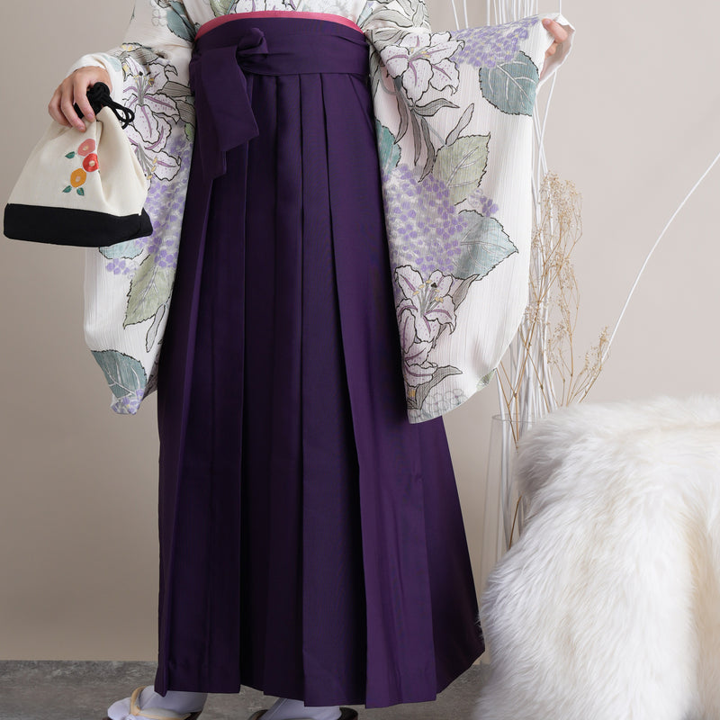 【リサイクル着物】 2尺袖着物 袴 2点セット 販売品 中古 USED 百合 あじさい 袴91cm（身長153-158cm）卒業式 大学生 （5182670311）【中古販売】