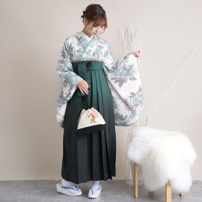 【リサイクル着物】 2尺袖着物 袴 2点セット 販売品 中古 USED くすみカラー 花柄 袴91cm（身長153-158cm）卒業式 大学生 （5182670511）【中古販売】