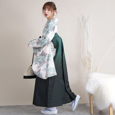 【リサイクル着物】 2尺袖着物 袴 2点セット 販売品 中古 USED くすみカラー 花柄 袴91cm（身長153-158cm）卒業式 大学生 （5182670511）【中古販売】