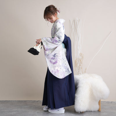 【リサイクル着物】 2尺袖着物 袴 2点セット 販売品 中古 USED くすみカラー 花柄 ラベンダー 袴91cm（身長153-158cm）卒業式 大学生 （5182671211）【中古販売】