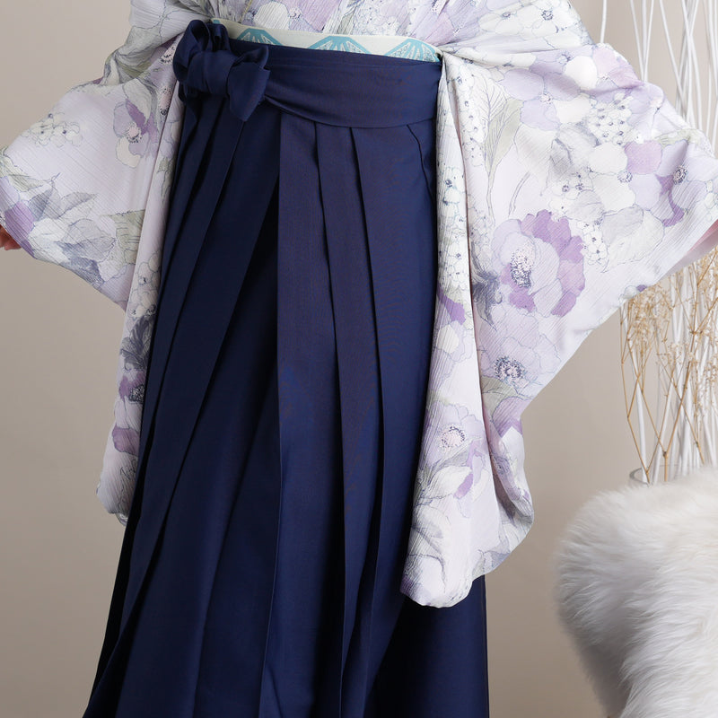 【リサイクル着物】 2尺袖着物 袴 2点セット 販売品 中古 USED くすみカラー 花柄 ラベンダー 袴91cm（身長153-158cm）卒業式 大学生 （5182671211）【中古販売】