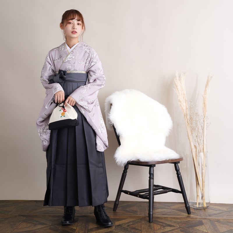 【リサイクル着物】 2尺袖着物 袴 2点セット 販売品 中古 USED  花柄 袴91cm（身長153-158cm）卒業式 大学生 （5182671411）【中古販売】