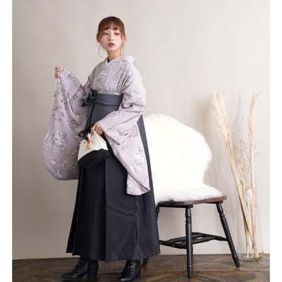 【リサイクル着物】 2尺袖着物 袴 2点セット 販売品 中古 USED  花柄 袴91cm（身長153-158cm）卒業式 大学生 （5182671411）【中古販売】