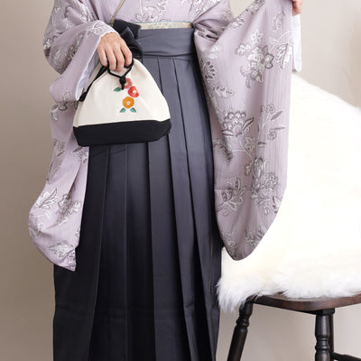 【リサイクル着物】 2尺袖着物 袴 2点セット 販売品 中古 USED  花柄 袴91cm（身長153-158cm）卒業式 大学生 （5182671411）【中古販売】