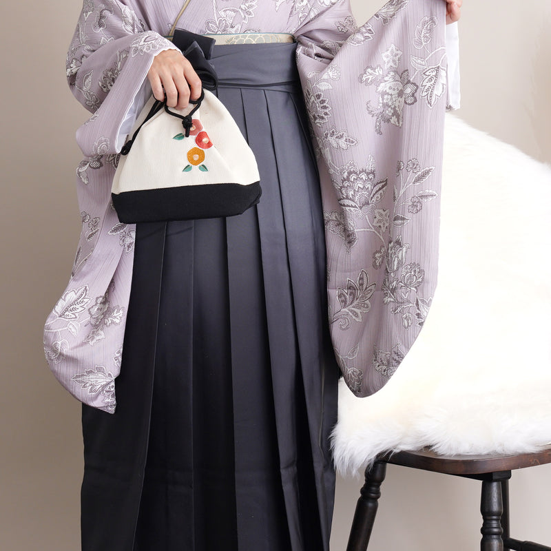 【リサイクル着物】 2尺袖着物 袴 2点セット 販売品 中古 USED  花柄 袴91cm（身長153-158cm）卒業式 大学生 （5182671411）【中古販売】