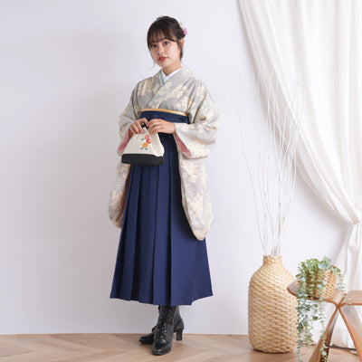 【リサイクル着物】 2尺袖着物 袴 2点セット 販売品 中古 USED  ミモザ 花柄 袴91cm（身長153-158cm）卒業式 大学生 （5182671511）【中古販売】