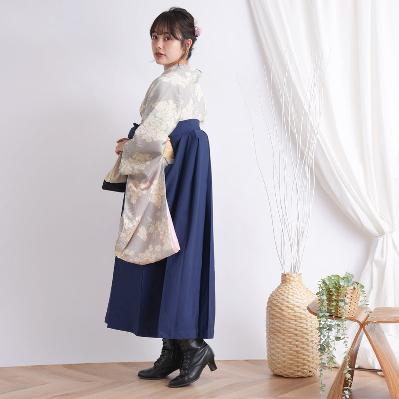 【リサイクル着物】 2尺袖着物 袴 2点セット 販売品 中古 USED  ミモザ 花柄 袴91cm（身長153-158cm）卒業式 大学生 （5182671511）【中古販売】