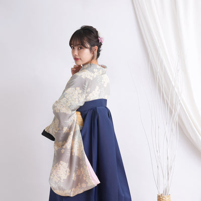 【リサイクル着物】 2尺袖着物 袴 2点セット 販売品 中古 USED  ミモザ 花柄 袴91cm（身長153-158cm）卒業式 大学生 （5182671511）【中古販売】