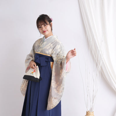 【リサイクル着物】 2尺袖着物 袴 2点セット 販売品 中古 USED  ミモザ 花柄 袴91cm（身長153-158cm）卒業式 大学生 （5182671511）【中古販売】