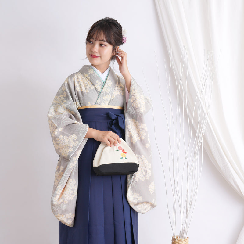 【リサイクル着物】 2尺袖着物 袴 2点セット 販売品 中古 USED  ミモザ 花柄 袴91cm（身長153-158cm）卒業式 大学生 （5182671511）【中古販売】