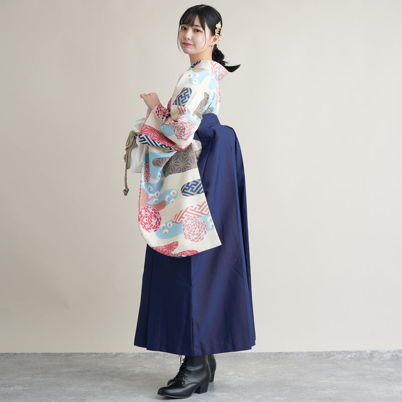 【リサイクル着物】 2尺袖着物 袴 2点セット 販売品 中古 USED  レトロ 流水 袴91cm（身長153-158cm）卒業式 大学生 ひよこ商店（5182672211）【中古販売】