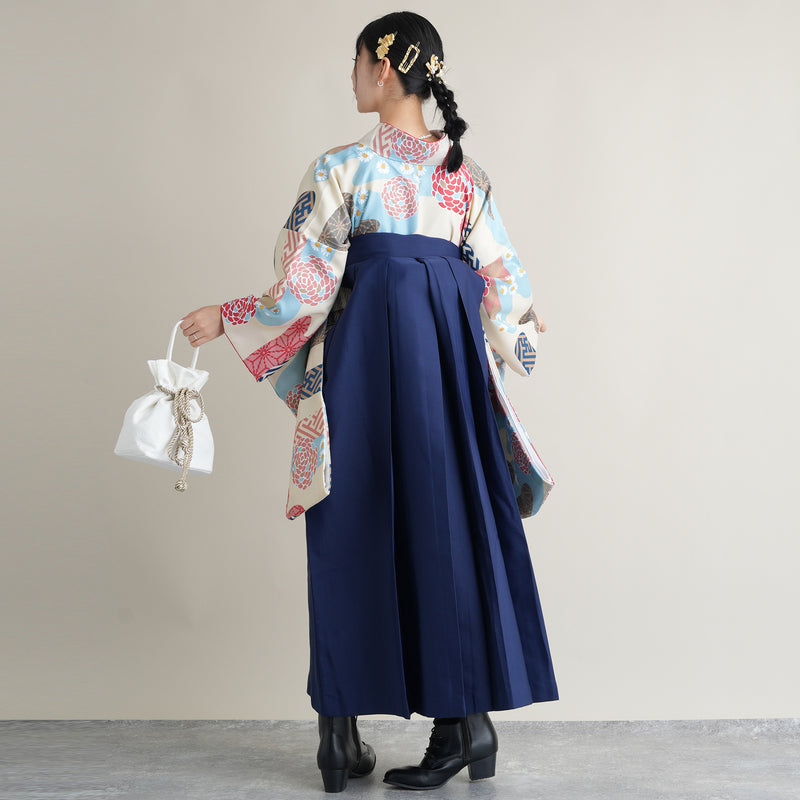 【リサイクル着物】 2尺袖着物 袴 2点セット 販売品 中古 USED  レトロ 流水 袴91cm（身長153-158cm）卒業式 大学生 ひよこ商店（5182672211）【中古販売】