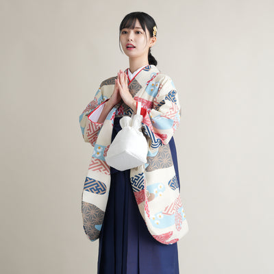 【リサイクル着物】 2尺袖着物 袴 2点セット 販売品 中古 USED  レトロ 流水 袴91cm（身長153-158cm）卒業式 大学生 ひよこ商店（5182672211）【中古販売】