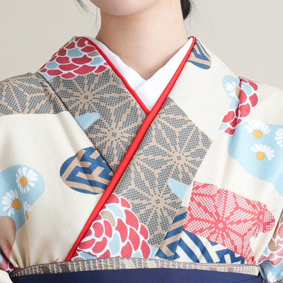 【リサイクル着物】 2尺袖着物 袴 2点セット 販売品 中古 USED  レトロ 流水 袴91cm（身長153-158cm）卒業式 大学生 ひよこ商店（5182672211）【中古販売】