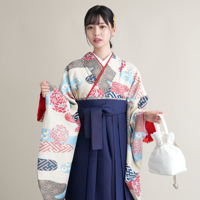 【リサイクル着物】 2尺袖着物 袴 2点セット 販売品 中古 USED  レトロ 流水 袴91cm（身長153-158cm）卒業式 大学生 ひよこ商店（5182672211）【中古販売】