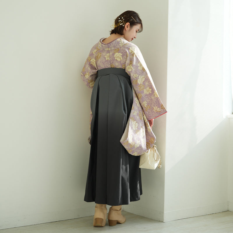 【リサイクル着物】 2尺袖着物 袴 2点セット 販売品 中古 USED  くすみカラー 花柄 袴91cm（身長153-158cm）卒業式 大学生 ひよこ商店（5182672513）【中古販売】