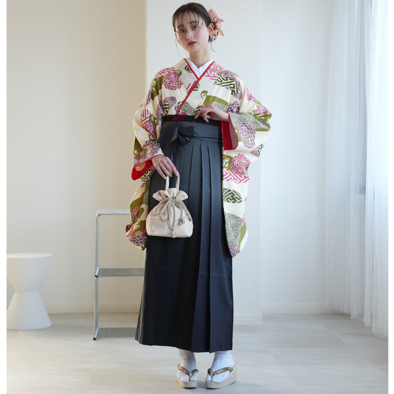 【リサイクル着物】 2尺袖着物 袴 2点セット 販売品 中古 USED  レトロ 袴91cm（身長153-158cm）卒業式 大学生 ひよこ商店（5182672613）【中古販売】