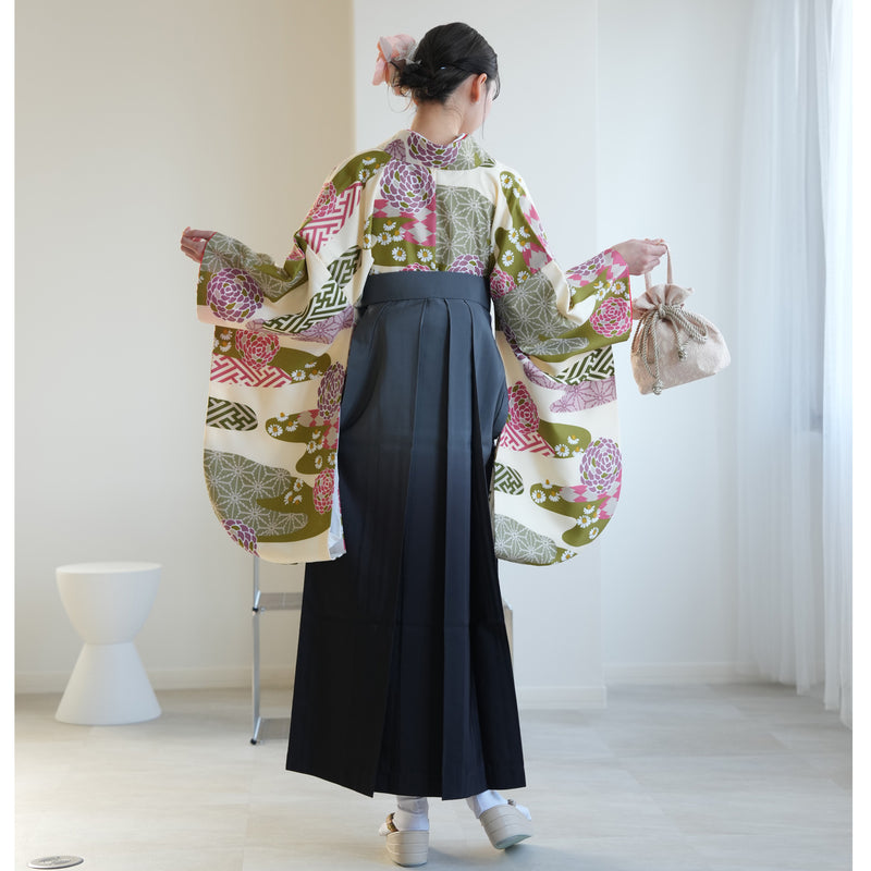 【リサイクル着物】 2尺袖着物 袴 2点セット 販売品 中古 USED  レトロ 袴91cm（身長153-158cm）卒業式 大学生 ひよこ商店（5182672613）【中古販売】