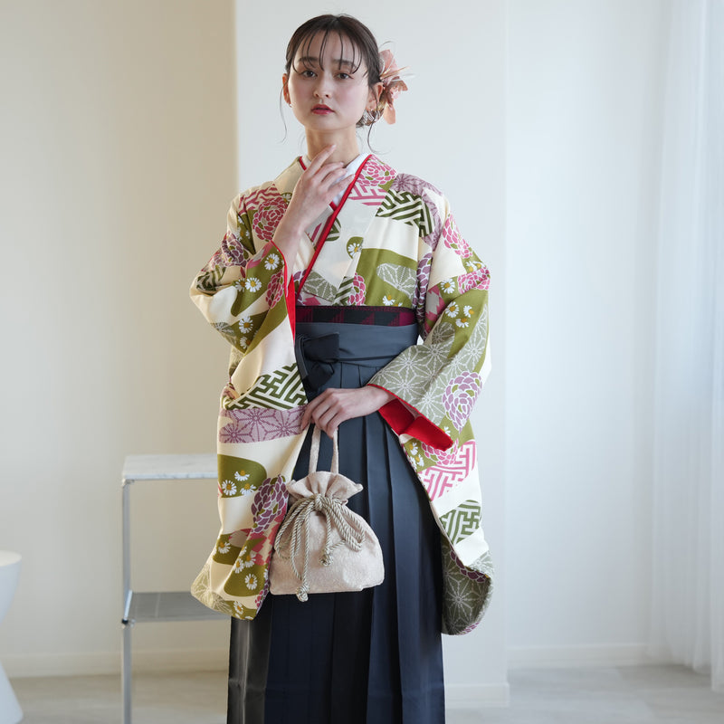 【リサイクル着物】 2尺袖着物 袴 2点セット 販売品 中古 USED  レトロ 袴91cm（身長153-158cm）卒業式 大学生 ひよこ商店（5182672613）【中古販売】
