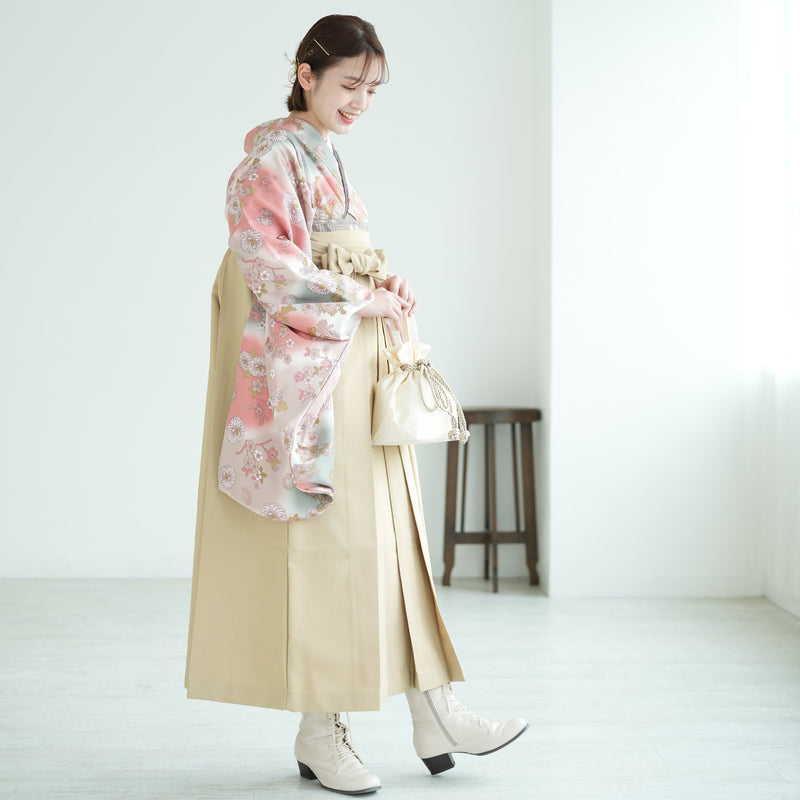 【リサイクル着物】 2尺袖着物 袴 2点セット 販売品 中古 USED  小菊 ぼかし 袴91-95cm（身長153-163cm）卒業式 大学生 ひよこ商店（5182673002）【中古販売】