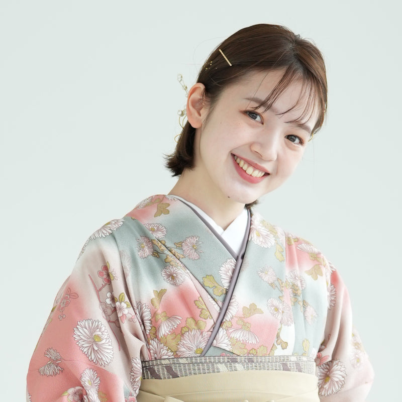 【リサイクル着物】 2尺袖着物 袴 2点セット 販売品 中古 USED  小菊 ぼかし 袴91-95cm（身長153-163cm）卒業式 大学生 ひよこ商店（5182673002）【中古販売】