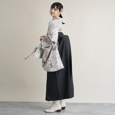 【リサイクル着物】 2尺袖着物 袴 2点セット 販売品 中古 USED  グレー 菊 袴91cm（身長153-158cm）卒業式 大学生 ひよこ商店（5182673513）【中古販売】
