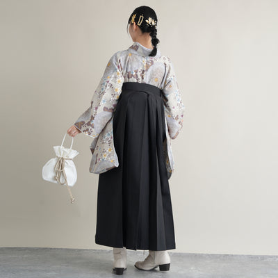 【リサイクル着物】 2尺袖着物 袴 2点セット 販売品 中古 USED  グレー 菊 袴91cm（身長153-158cm）卒業式 大学生 ひよこ商店（5182673513）【中古販売】