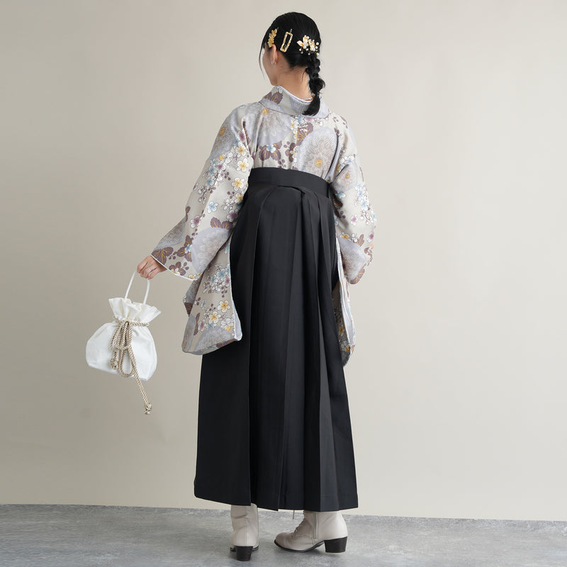 【リサイクル着物】 2尺袖着物 袴 2点セット 販売品 中古 USED  グレー 菊 袴91cm（身長153-158cm）卒業式 大学生 ひよこ商店（5182673513）【中古販売】