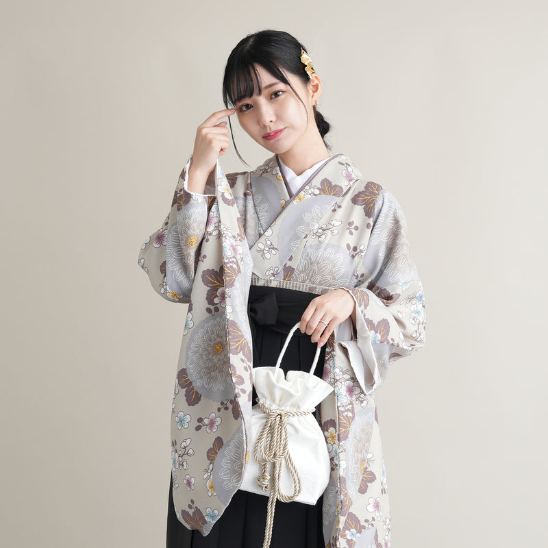 【リサイクル着物】 2尺袖着物 袴 2点セット 販売品 中古 USED  グレー 菊 袴91cm（身長153-158cm）卒業式 大学生 ひよこ商店（5182673513）【中古販売】