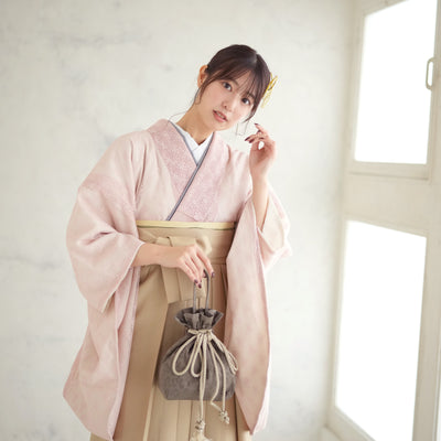 【リサイクル着物】 2尺袖着物 袴 2点セット 販売品 中古 USED  ピンク 白 レース 袴91cm（身長153-158cm）卒業式 大学生 （5182681111）【中古販売】