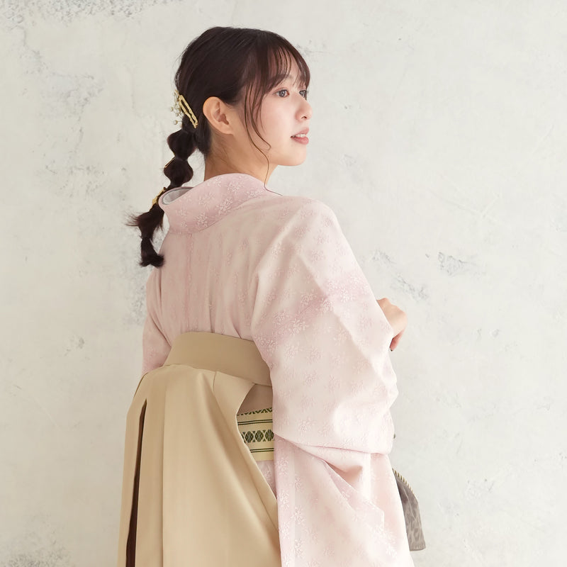 【リサイクル着物】 2尺袖着物 袴 2点セット 販売品 中古 USED  ピンク 白 レース 袴91cm（身長153-158cm）卒業式 大学生 （5182681111）【中古販売】