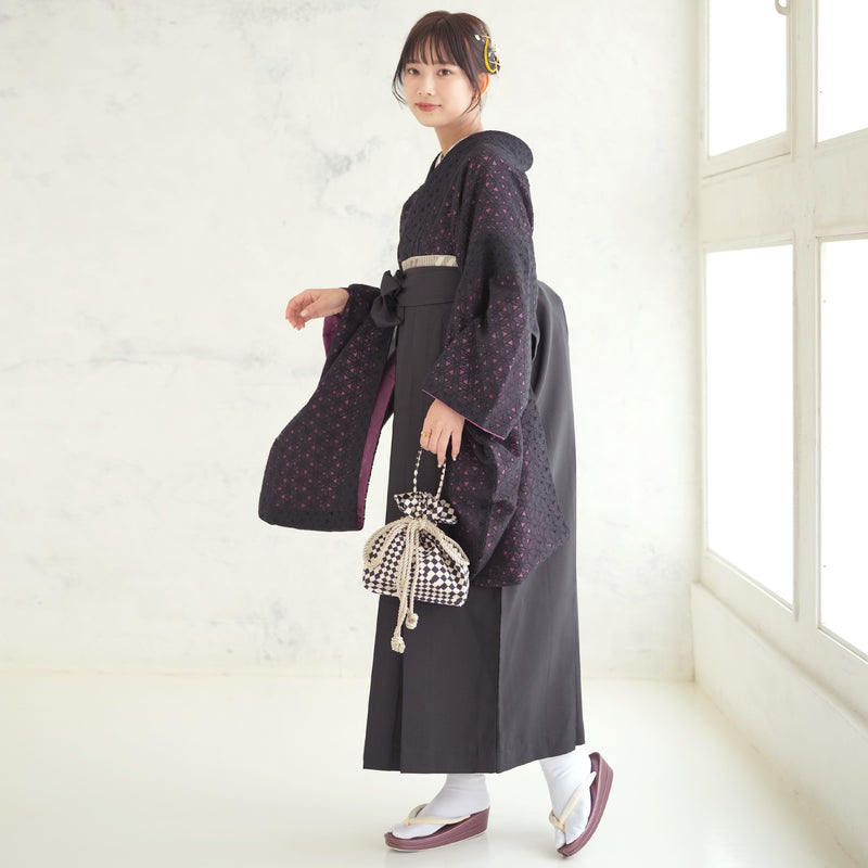 【リサイクル着物】 2尺袖着物 袴 2点セット 販売品 中古 USED  レース 花柄  袴91cm（身長153-158cm）卒業式 大学生 （5182681811）【中古販売】