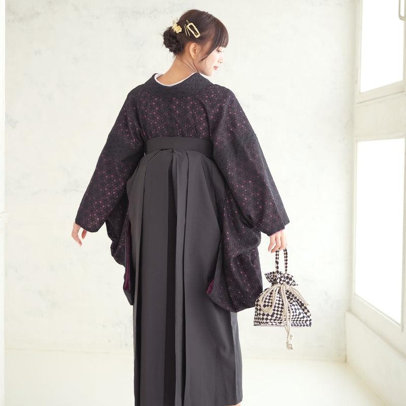 【リサイクル着物】 2尺袖着物 袴 2点セット 販売品 中古 USED  レース 花柄  袴91cm（身長153-158cm）卒業式 大学生 （5182681811）【中古販売】
