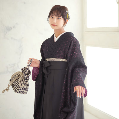 【リサイクル着物】 2尺袖着物 袴 2点セット 販売品 中古 USED  レース 花柄  袴91cm（身長153-158cm）卒業式 大学生 （5182681811）【中古販売】