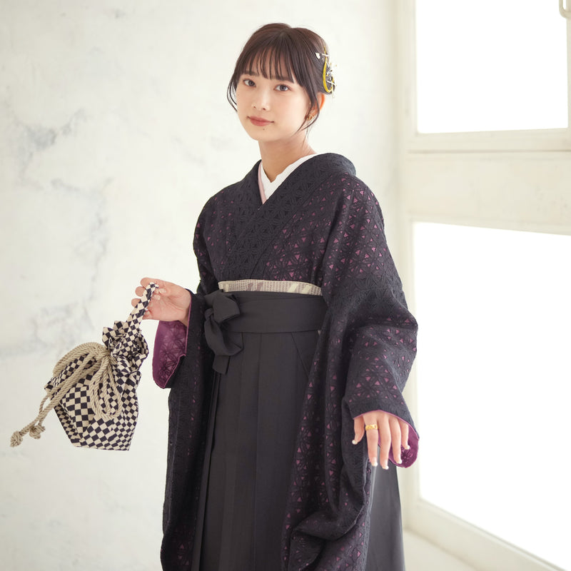 【リサイクル着物】 2尺袖着物 袴 2点セット 販売品 中古 USED  レース 花柄  袴91cm（身長153-158cm）卒業式 大学生 （5182681811）【中古販売】