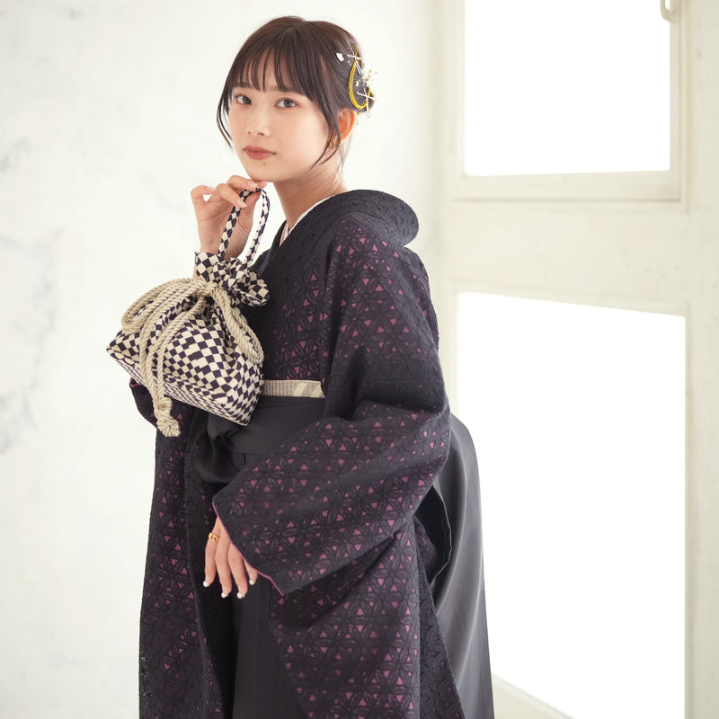 【リサイクル着物】 2尺袖着物 袴 2点セット 販売品 中古 USED  レース 花柄  袴91cm（身長153-158cm）卒業式 大学生 （5182681811）【中古販売】