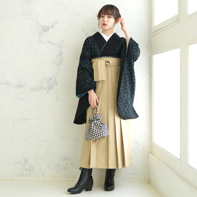 【リサイクル着物】 2尺袖着物 袴 2点セット 販売品 中古 USED  レース 花柄  袴91cm（身長153-158cm）卒業式 大学生 （5182682911）【中古販売】