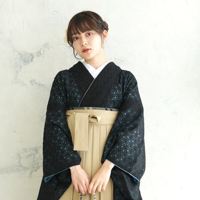 【リサイクル着物】 2尺袖着物 袴 2点セット 販売品 中古 USED  レース 花柄  袴91cm（身長153-158cm）卒業式 大学生 （5182682911）【中古販売】
