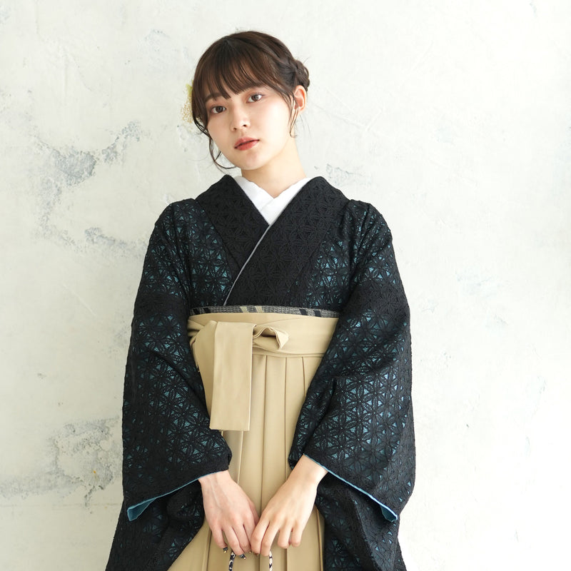 【リサイクル着物】 2尺袖着物 袴 2点セット 販売品 中古 USED  レース 花柄  袴91cm（身長153-158cm）卒業式 大学生 （5182682911）【中古販売】